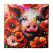 Impressionistisches Schweinefieber in Roter Mohn-B Fliese (Vorderseite)