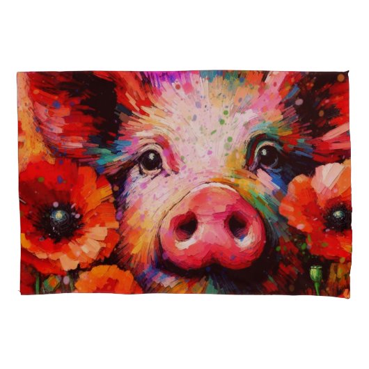 Impressionistisches Schweinefieber in Roter Mohn-B Kissenbezug (Vorderseite)
