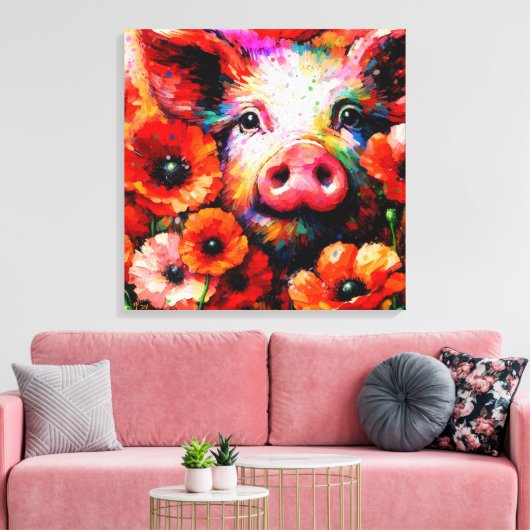 Impressionistisches Schweinefieber in Roter Mohn-B Leinwanddruck (Insitu (Wohnzimmer))