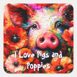 Impressionistisches Schweinefieber in Roter Mohn-B Quadratischer Aufkleber