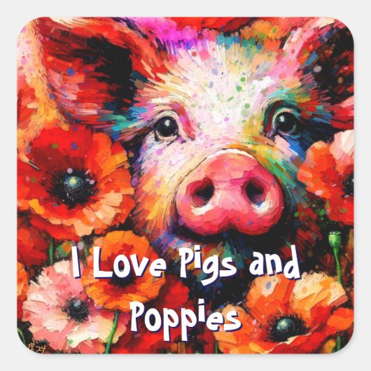 Impressionistisches Schweinefieber in Roter Mohn-B Quadratischer Aufkleber (Vorderseite)