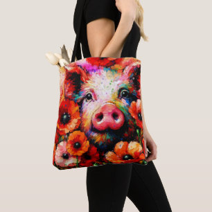 Impressionistisches Schweinefieber in Roter Mohn-B Tasche