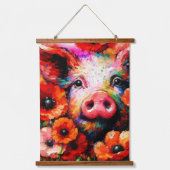 Impressionistisches Schweinefieber in Roter Mohn-B Wandteppich Mit Holzrahmen (Vorderseite)