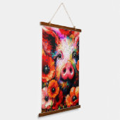 Impressionistisches Schweinefieber in Roter Mohn-B Wandteppich Mit Holzrahmen (Gewinkelt)