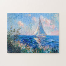 Impressionistisches Segelboot auf blauem reflektie
