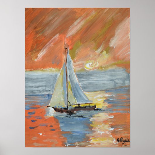 Impressionistisches Segelboot Golden Sunset Poster (Vorne)