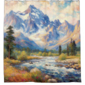 Impressionistisches Tal Berg Bäume Bach Duschvorhang (Vorderseite)