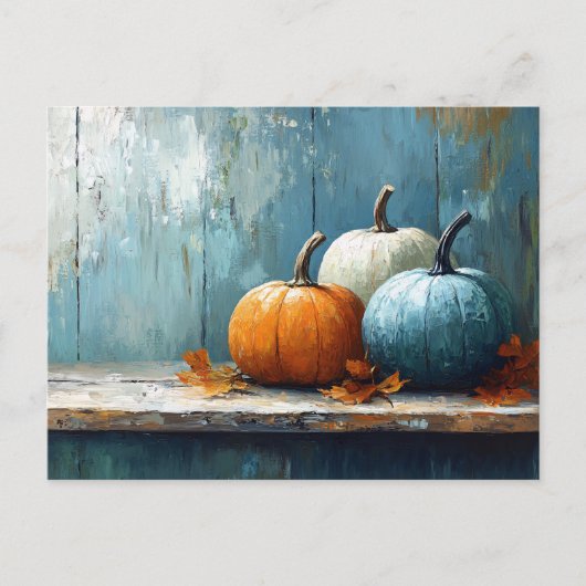 Impressionistisches Trio von Pumpkins über Rustika Postkarte (Vorderseite)