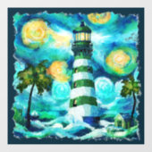 Impressionistisches tropisches Leuchtturm Van Gogh Fensteraufkleber (Blatt)