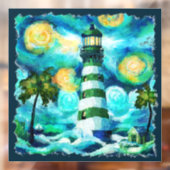 Impressionistisches tropisches Leuchtturm Van Gogh Fensteraufkleber (Blatt 2)