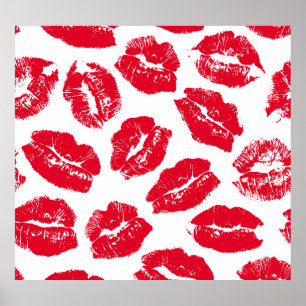 Imprint Kiss Red Lips: Vintag nahtlos Poster