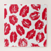 Imprint Kiss Red Lips: Vintag nahtlos Puzzle (Horizontal)