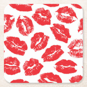 Imprint Kiss Red Lips: Vintag nahtlos Rechteckiger Pappuntersetzer