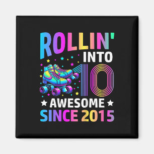 In 10 Jahre alte Rollschuhe rollen 10. Geburtstag  Magnet