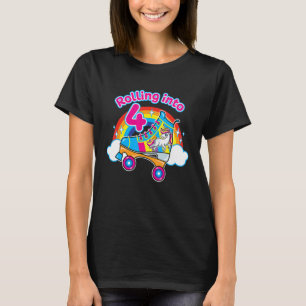 In 4-jährige Roller Skate Birthday Par T-Shirt