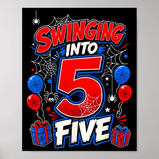 In 5 Spinnennetz 5. Geburtstag Junge Fünf Poster (Vorne)