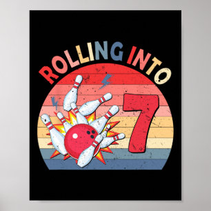In 7 Bowling zum Geburtstag 7 Jahre alte Kinder Pa Poster