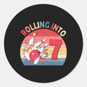 In 7 Bowling zum Geburtstag 7 Jahre alte Kinder Pa Runder Aufkleber
