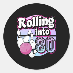 In 80 Bowling 80. Geburtstag Runder Aufkleber