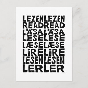 In 8 Sprachen lesen Lino Print Postkarte