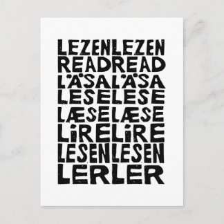 In 8 Sprachen lesen Lino Print Postkarte