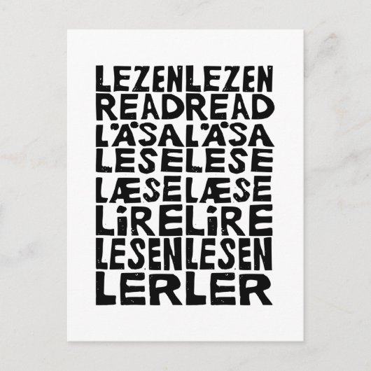 In 8 Sprachen lesen Lino Print Postkarte (Vorderseite)