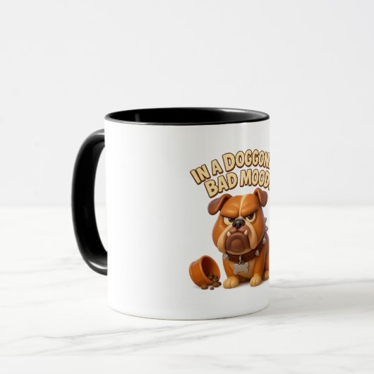 In a doggone bad mood – grumpy cartoon bulldog tasse (Vorderseite Links)