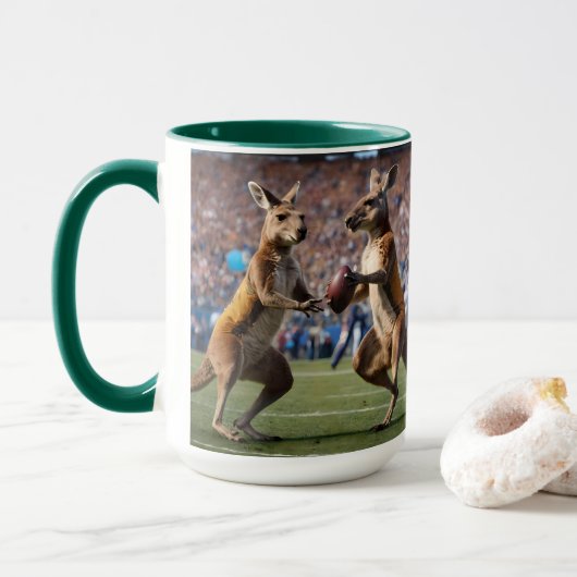 "In Aktion: Kangaroos spielt Aussie-Regeln Tasse (Mit Donut)