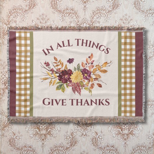 In All Things Give Thanks Autumn Floral Decke