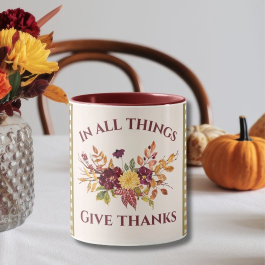 In All Things Give Thanks Burgundy Gold Damask Tasse