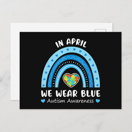 In April We Wear Blue Rainbow Autism Awareness Puz Postkarte (Vorne/Hinten)