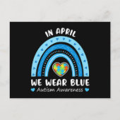 In April We Wear Blue Rainbow Autism Awareness Puz Postkarte (Vorderseite)