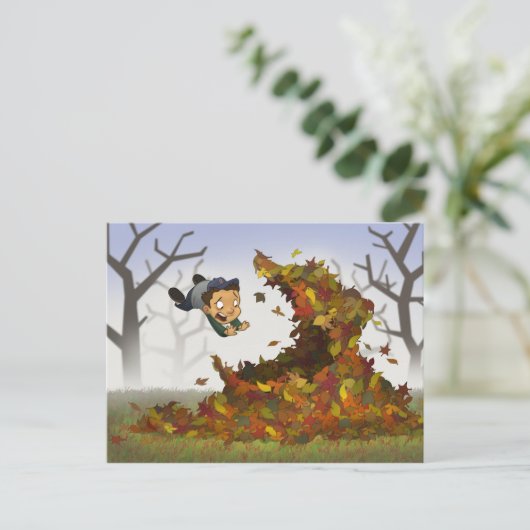 "In Blätter springen" Postkarte (Stehend Vorderseite)