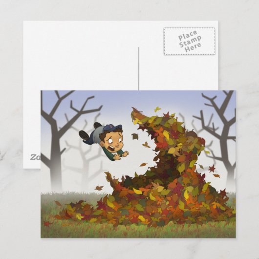 "In Blätter springen" Postkarte (Vorne/Hinten)