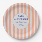 In Bloom Coral Stripe Baby Shower Personalized Pappteller (Vorderseite)