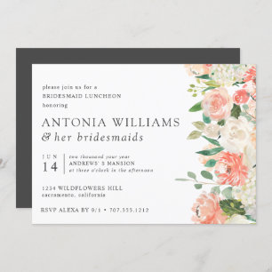 In Bloom Floral Pfirsich Pink Bridesmaid Luncheon Einladung
