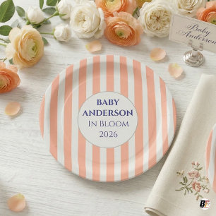 In Bloom Korallenstreifen Baby Shower Personalisie Pappteller