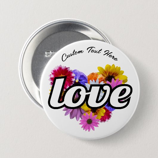 In Bloom - Liebe Herz geformt Blumenmotiv Knopf Button (Vorne & Hinten)