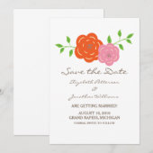 In Bloom Orange Pink Blumen Save the Date einladen Einladung (Vorne/Hinten)
