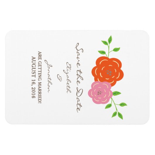 In Bloom Orange Pink Save the Date Flexi Magnet (Horizontal)