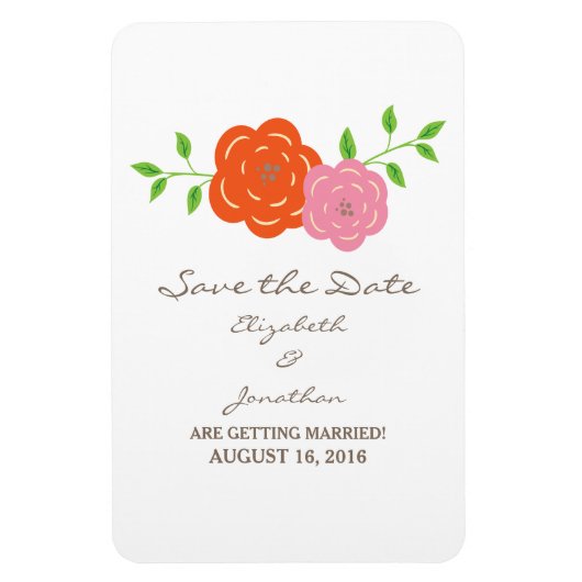 In Bloom Orange Pink Save the Date Flexi Magnet (Vertikal)