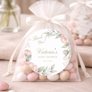In Bloom Rosa Mädchen Baby Shower Party Danke Runder Aufkleber