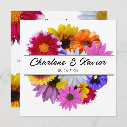 In Bloom Wedding - Round Split Floral Einladung (Vorne/Hinten)