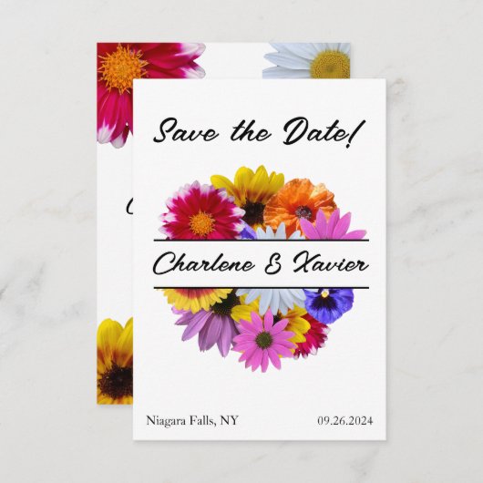 In Bloom Wedding - Round Split Floral Save The Date (Vorne/Hinten)