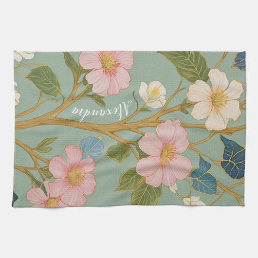 In Blossom: Pastelzweig mit rosa Blume Geschirrtuch (Horizontal)