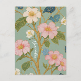 In Blossom: Pastelzweig mit rosa Blume Postkarte