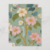 In Blossom: Pastelzweig mit rosa Blume Postkarte (Vorne/Hinten)