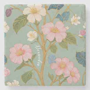 In Blossom: Pastelzweig mit rosa Blume Steinuntersetzer