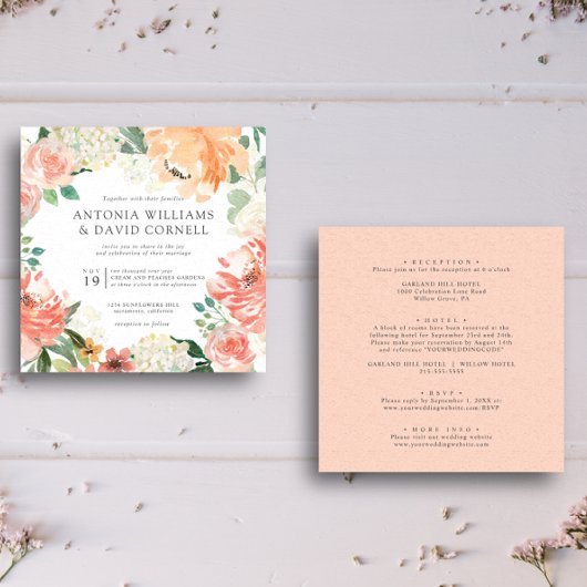 In Blüte | Alle in einem Pfirsichrosa Botanische H Einladung