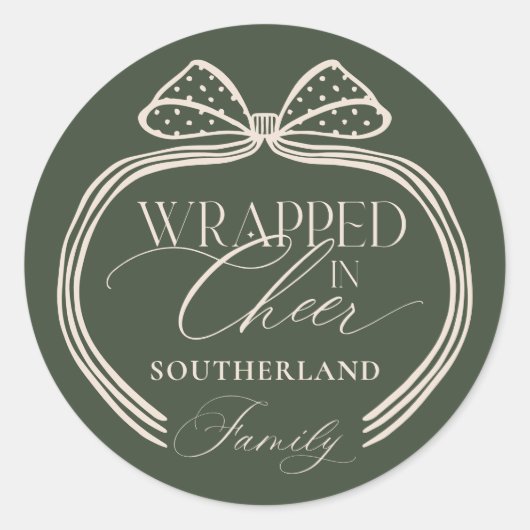 In Cheer Elegant Polka Dot Weihnachtsbow umwickelt Runder Aufkleber (Vorderseite)